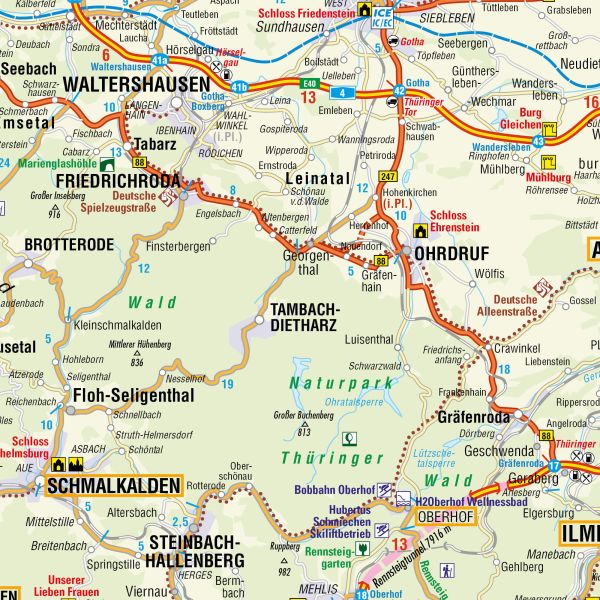 Straßenkarte von Thüringen im Detail