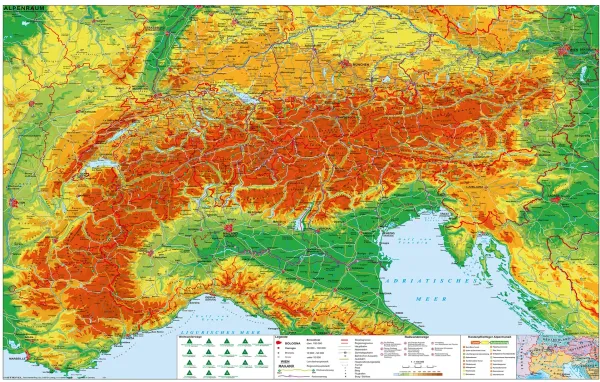 Physische Landkarte vom Alpenraum
