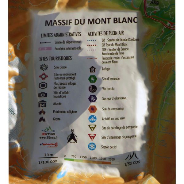 Mont Blanc Reliefkarte - Ansicht der Legende