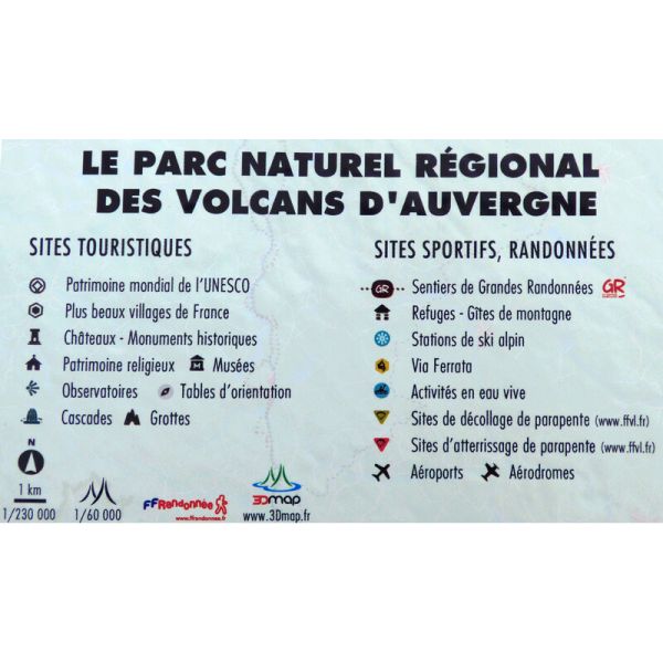 Legende der Karte Le Parc Naturel Régional des Volcans d'Auvergne