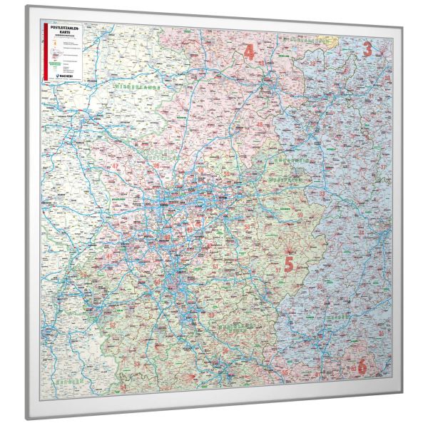 Die Nordrhein-Westfalen Postleitzahlenkarte PLZ 5-stellig (152x150 cm) gerahmt