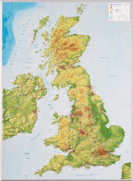 Die Reliefkarte Großbritannien ungerahmt 77x57x2 cm