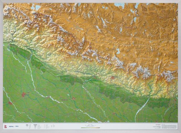 Die Reliefkarte Nepal Aluminium Rahmen 77x57cm