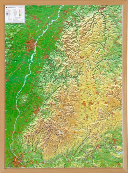 Die Reliefkarte Schwarzwald Holzrahmen 57x77cm