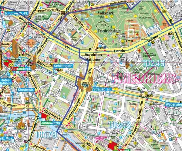 Detailansicht der Landkarte von Berlin mit Bezirken