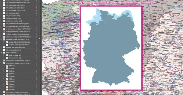 Zweifarbiger Landesumriss von Deutschland.