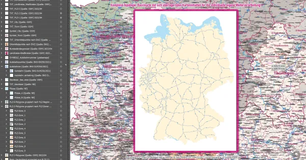 Zweifarbiger Landesumriss Deutschlands mit Einzeichnung der einzelnen Bundesländer.