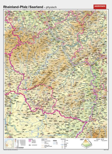 Rheinland-Pfalz als physische Schulwandkarte