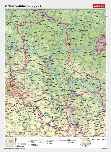 Sachsen-Anhalt als physische Schulwandkarte