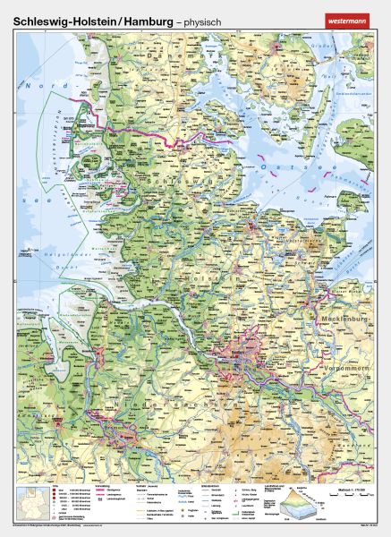 Schleswig-Holstein als physische Schulwandkarte