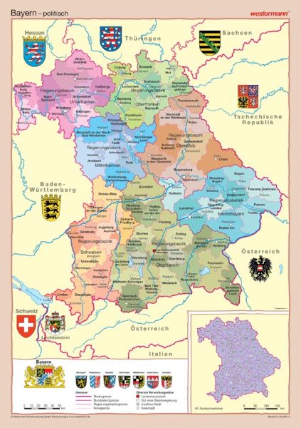 Posterkarte von Bayern politisch
