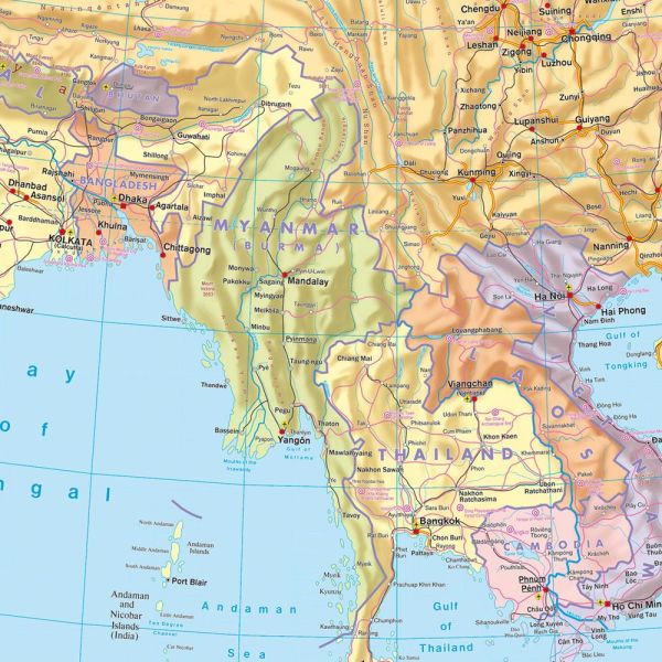 Detailansicht der Physischen / Politischen Landkarte von Asien