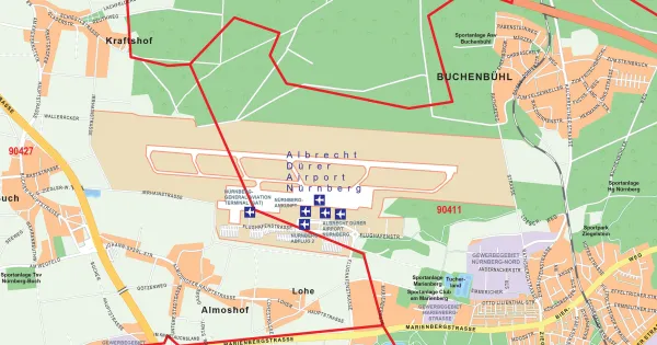 Weitere Detailansicht des Stadtplans von Nürnberg.