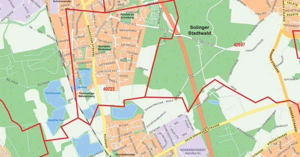 Postleitzahlenkarte von Düsseldorf im Detail