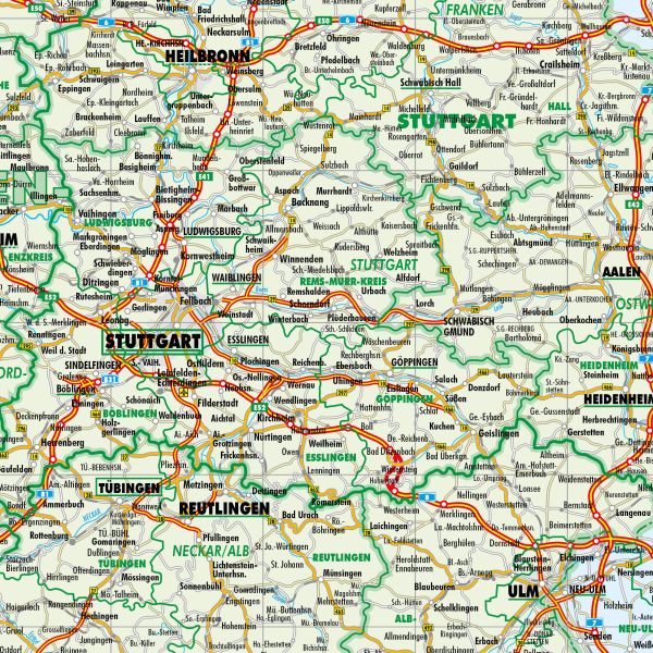 Detailansicht der Verwaltungskarte von Süddeutschland