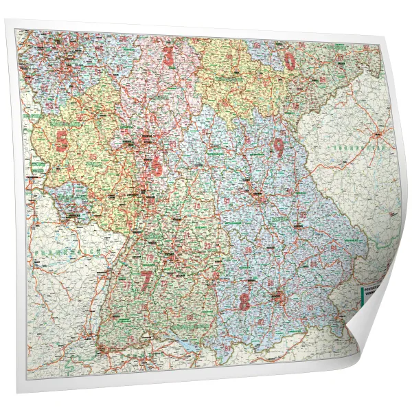 Postleitzahlen- und Verwaltungskarte von Süddeutschland