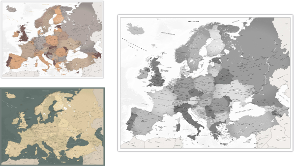 Dekorationskarte von Europa in verschiedenen Farbstilen