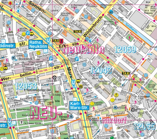 Detailansicht der Landkarte von Berlin Neukölln