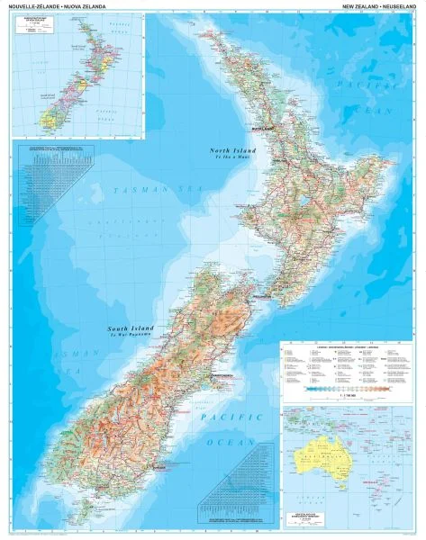 Physische Landkarte von Neuseeland