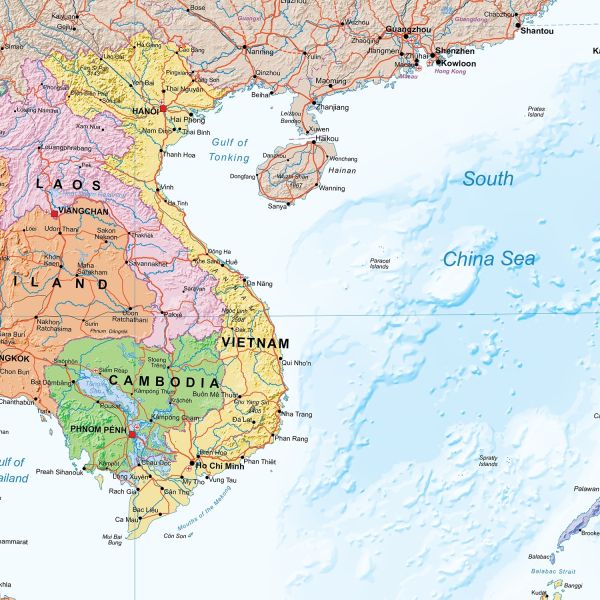 Detailansicht der Südost Asien Landkarte