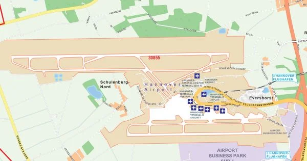 Detailansicht der Postleitzahlenkarte von Hannover