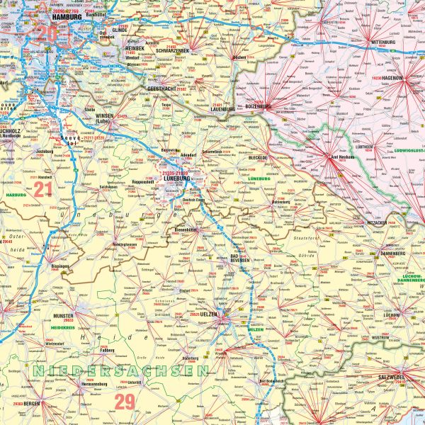 Detailansicht der Postleitzahlenzone 2