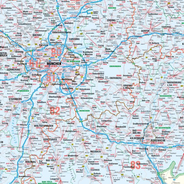 Landkartenausschnitt der PLZ8 Landkarte