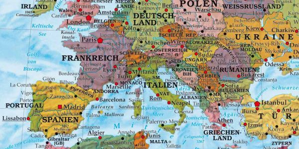 Detailansicht der physischen und politischen Weltkarte