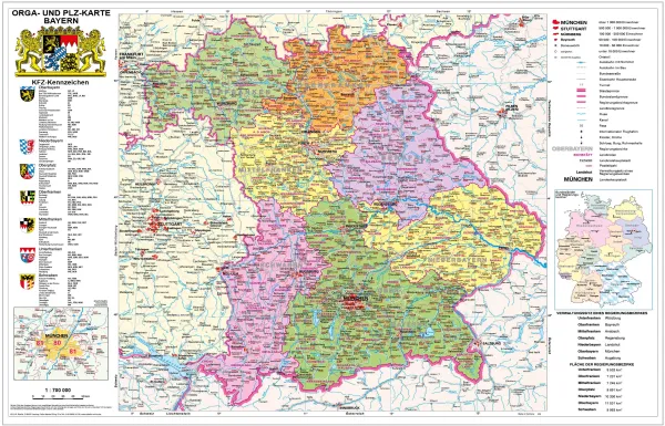 politische Postleitzahlen Karten von Bayern
