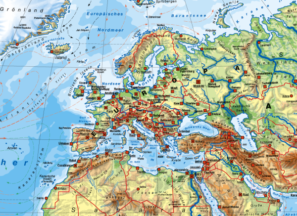 Detailansicht der Westermann Weltkarte