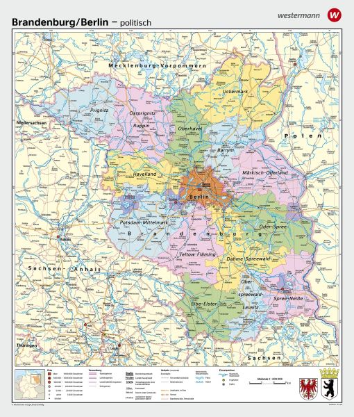 Politisches Kartenbild der Region Brandenburg und Berlin