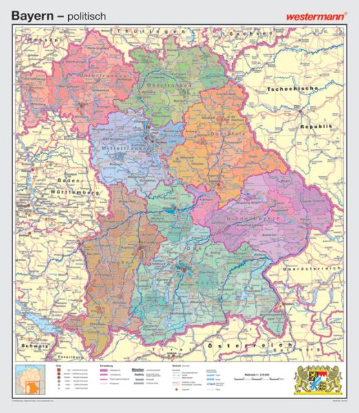 Politisches Kartenbild von Bayern