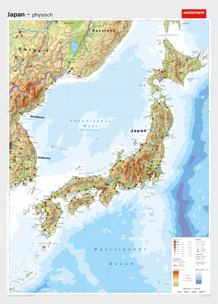 Japan als physische Schulwandkarte
