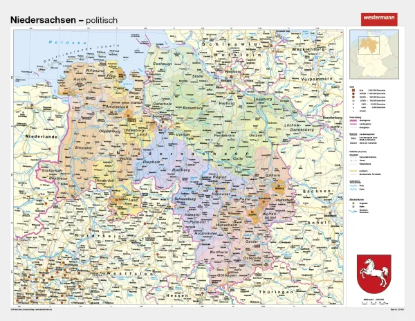 Niedersachsen als politische Schulwandkarte