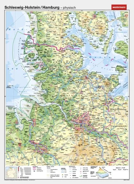 Schleswig-Holstein als physische Schulwandkarte