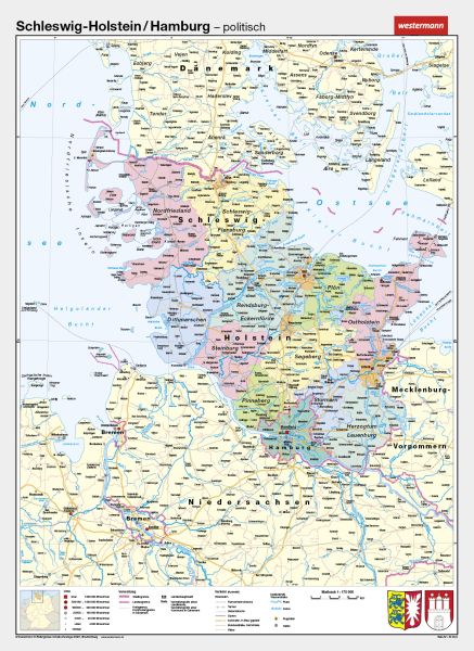 Schleswig-Holstein als politische Schulwandkarte