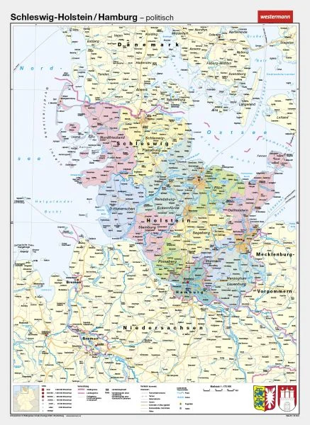 Schleswig-Holstein als politische Schulwandkarte
