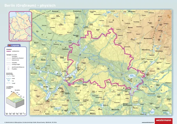 Posterkarte von Berlin physisch