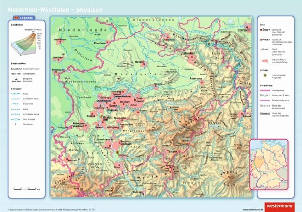 Physische Landkarte von NRW