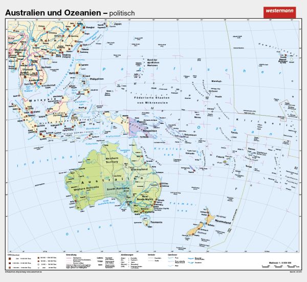 Schulwandkarte von Australien / politisch