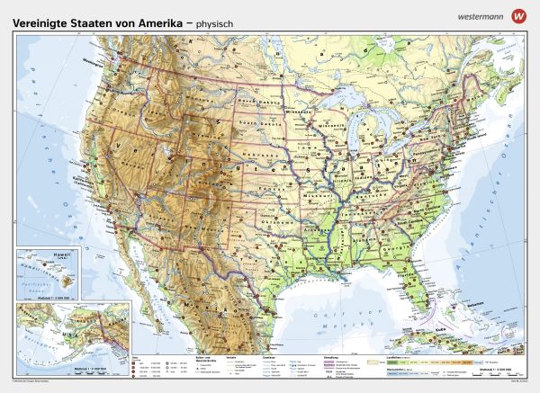 Physische Schulwandkarte der USA