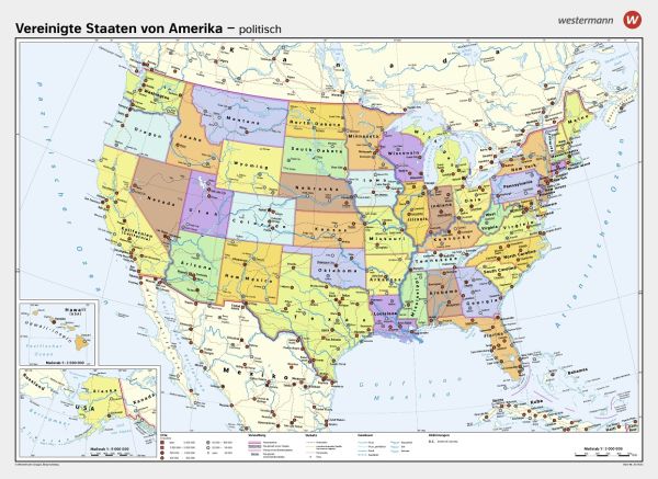 Politische Schulwandkarte der USA