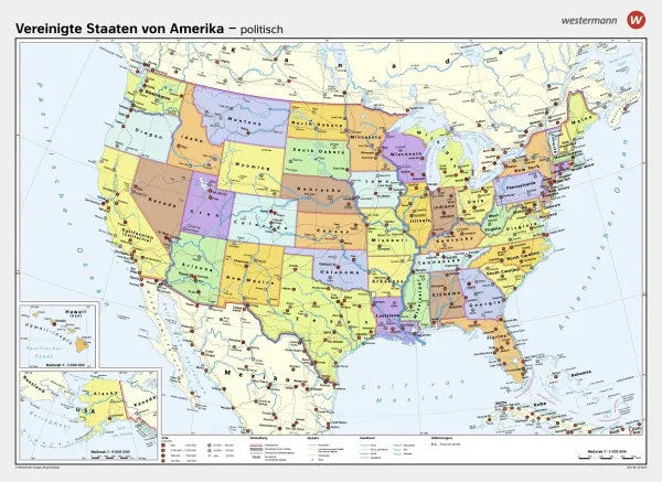 Politische Schulwandkarte der USA