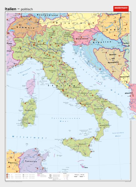 Politische Italien Schulwandkarte