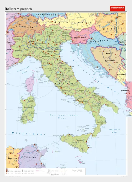 Politische Italien Schulwandkarte