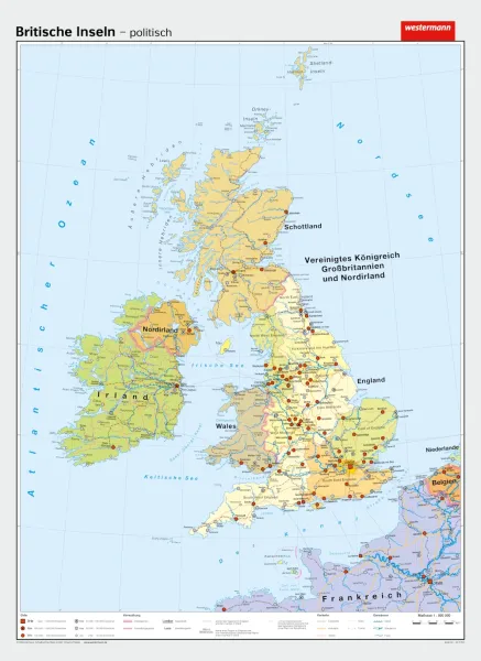Britische Inseln als politische Schulwandkarte