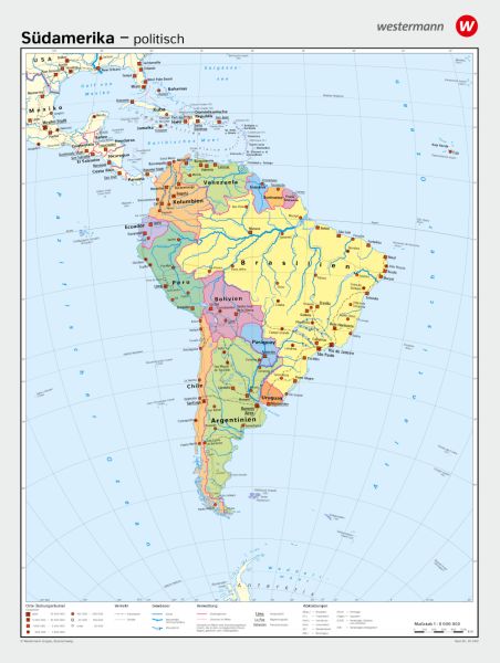 Politische Schulwandkarte von Südamerika