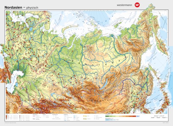 Physische Schulwandkarte von Nordasien