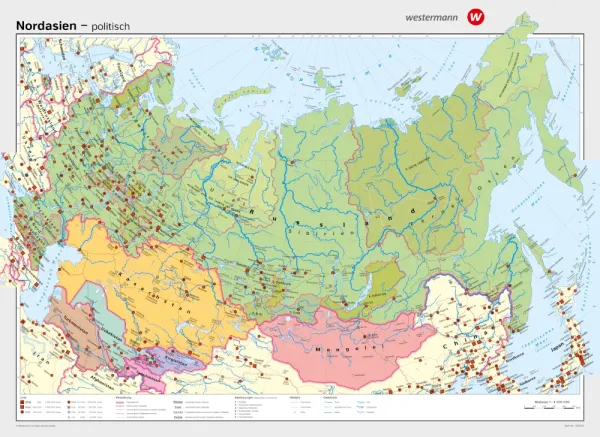 Politische Schulwandkarte von Nordasien