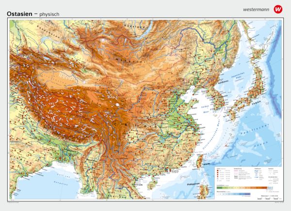 Physische Schulwandkarte von Ostasien